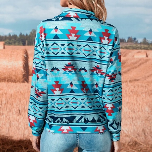 SHEIN Aztec Print Blue and Red Women's Top - Picture 2 of 6
